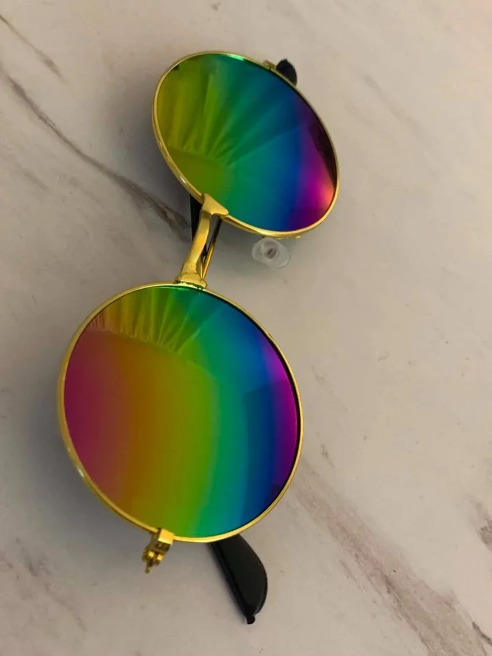 Retro Round Sunglasses With Gold Metal Frame Multicolored Metallic Lenses